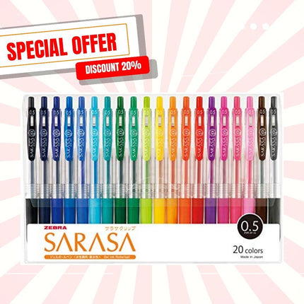 (超特價$80, 原價$170) Zebra 斑馬牌 Sarasa 0.5MM 啫喱筆 20色套裝