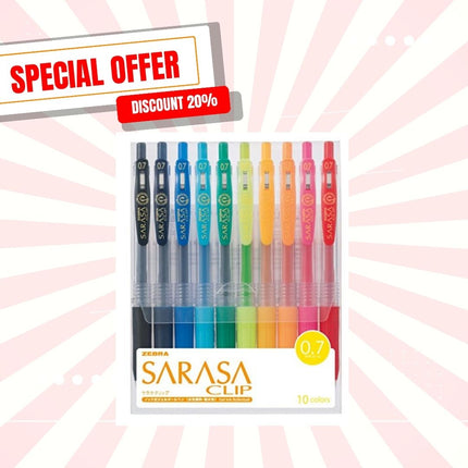 (超特價$40, 原價$85) ZEBRA 斑馬牌 SARASA 0.4/0.5MM 啫喱筆 10色套裝